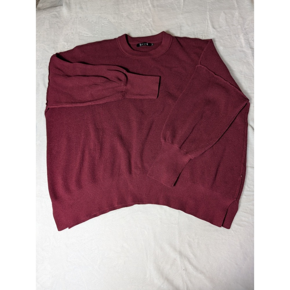 EFAN Burgundy Oversized Sweater L Exposed Seam Drop Shoulder Slouchy Minimalist